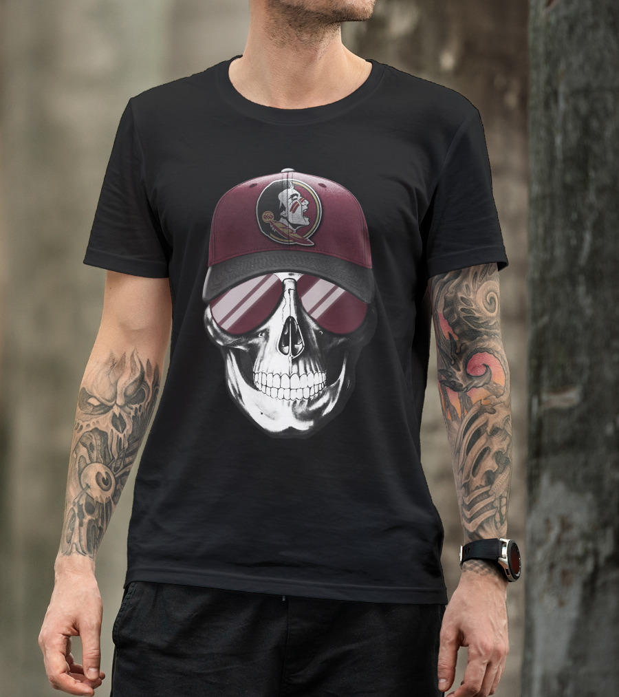 Skull Wearing Florida State Seminoles Cap With Sunglasses T-Shirt