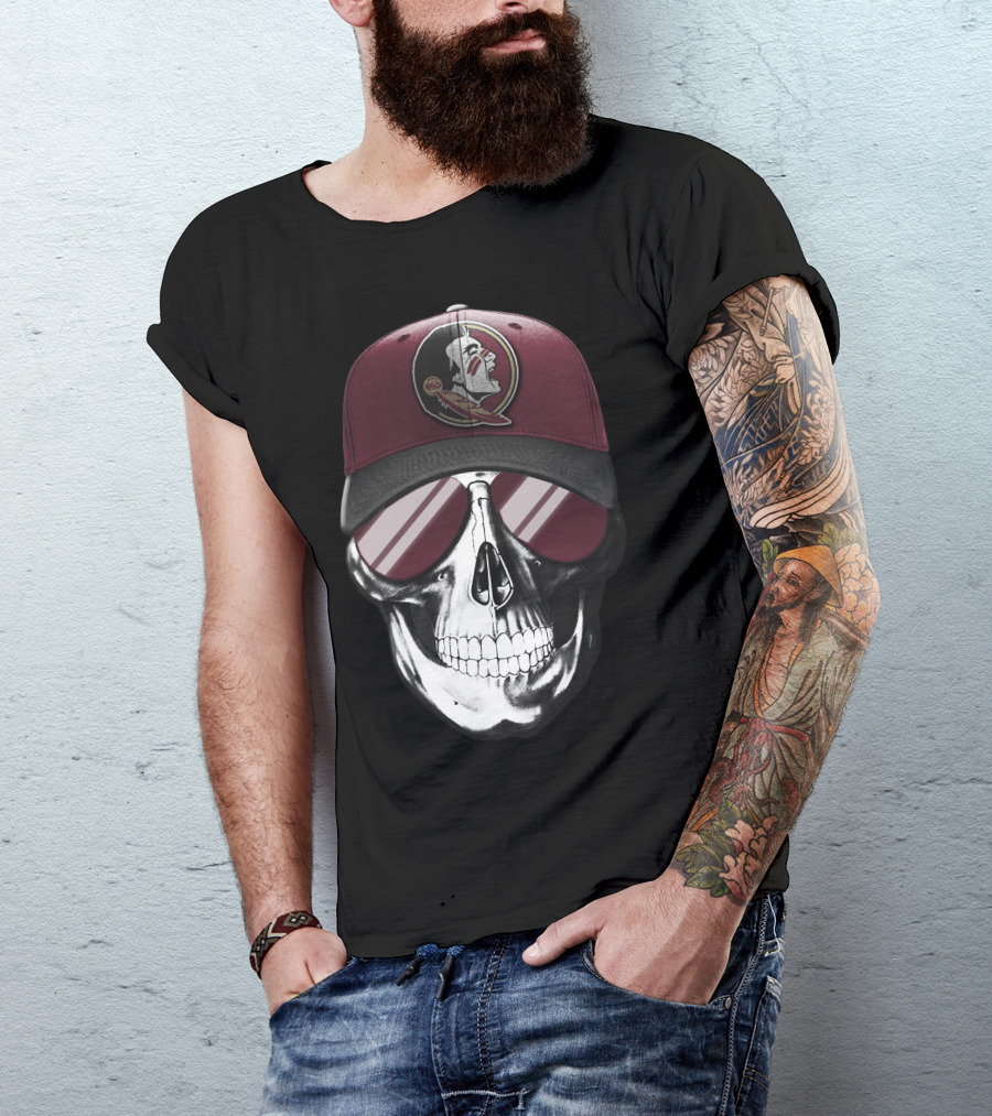 Skull Wearing Florida State Seminoles Cap With Sunglasses T-Shirt