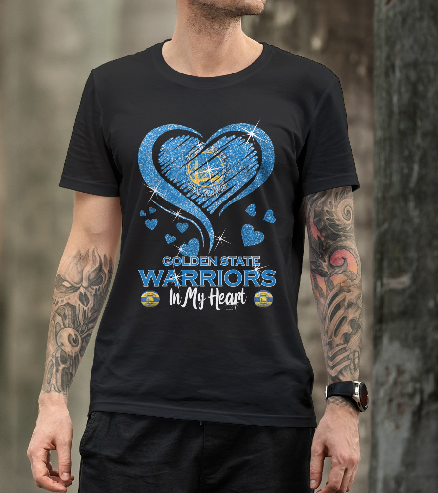 Golden State Warriors In My Heart Sparkling Logo Hearts T-Shirt