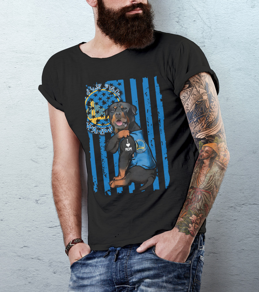 Golden State Warriors Rottweiler I Love Mom Blue Flag T-Shirt