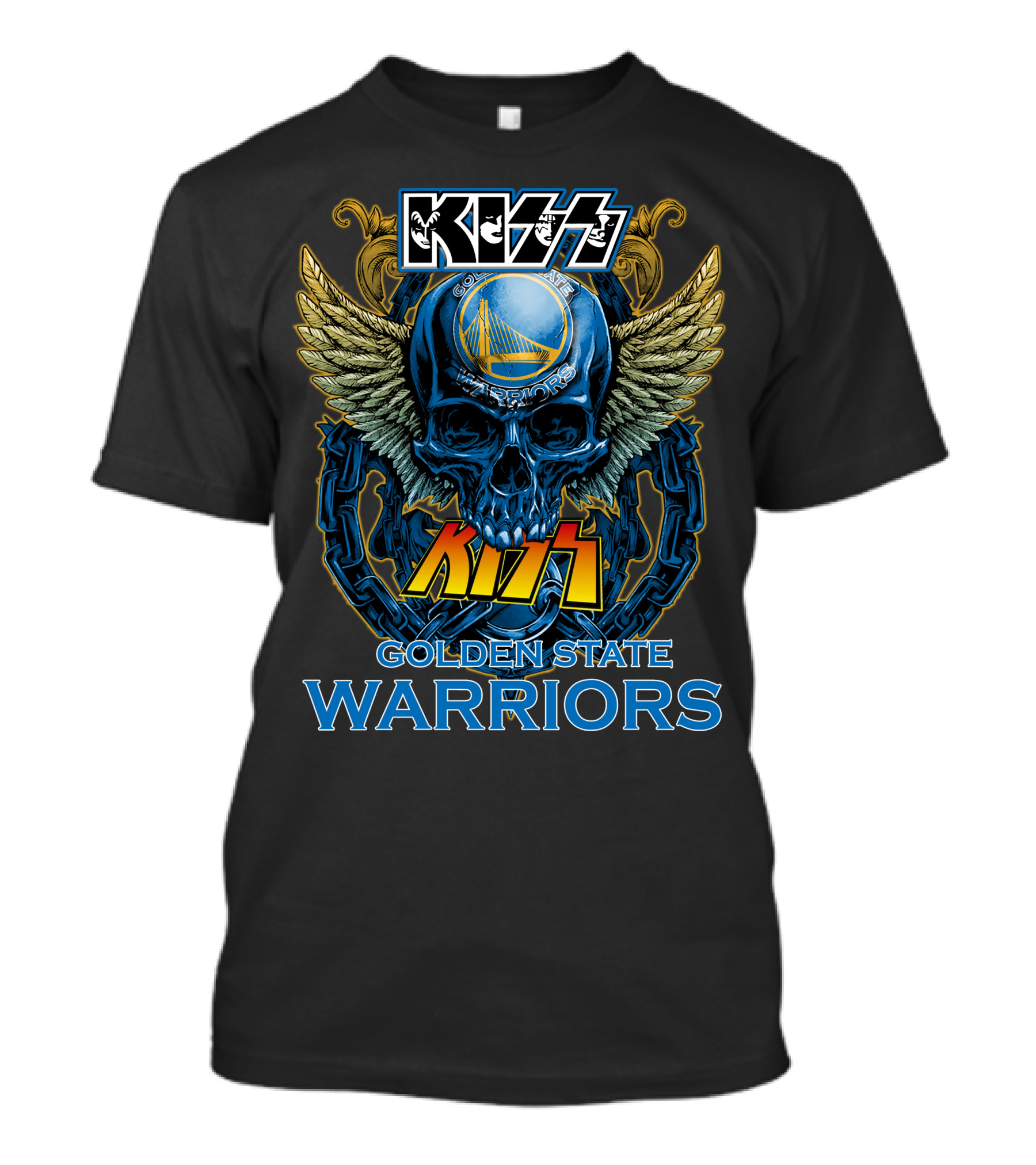 Kiss Golden State Warriors Blue Skull With Wings And Chains T-Shirt