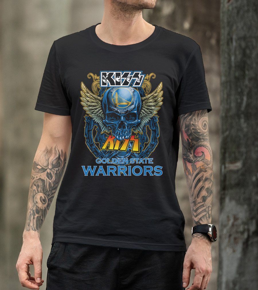 Kiss Golden State Warriors Blue Skull With Wings And Chains T-Shirt