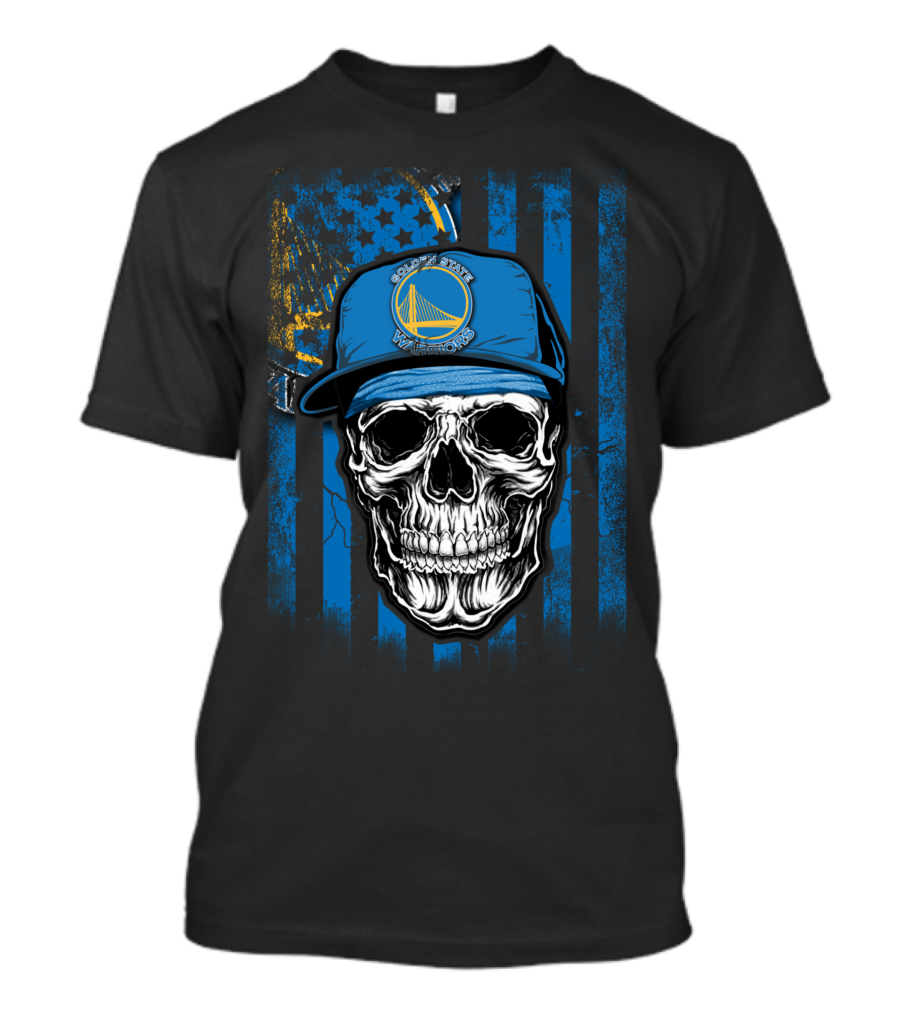 Golden State Warriors Skull V1 Blue Cap And Stars Stripes T-Shirt