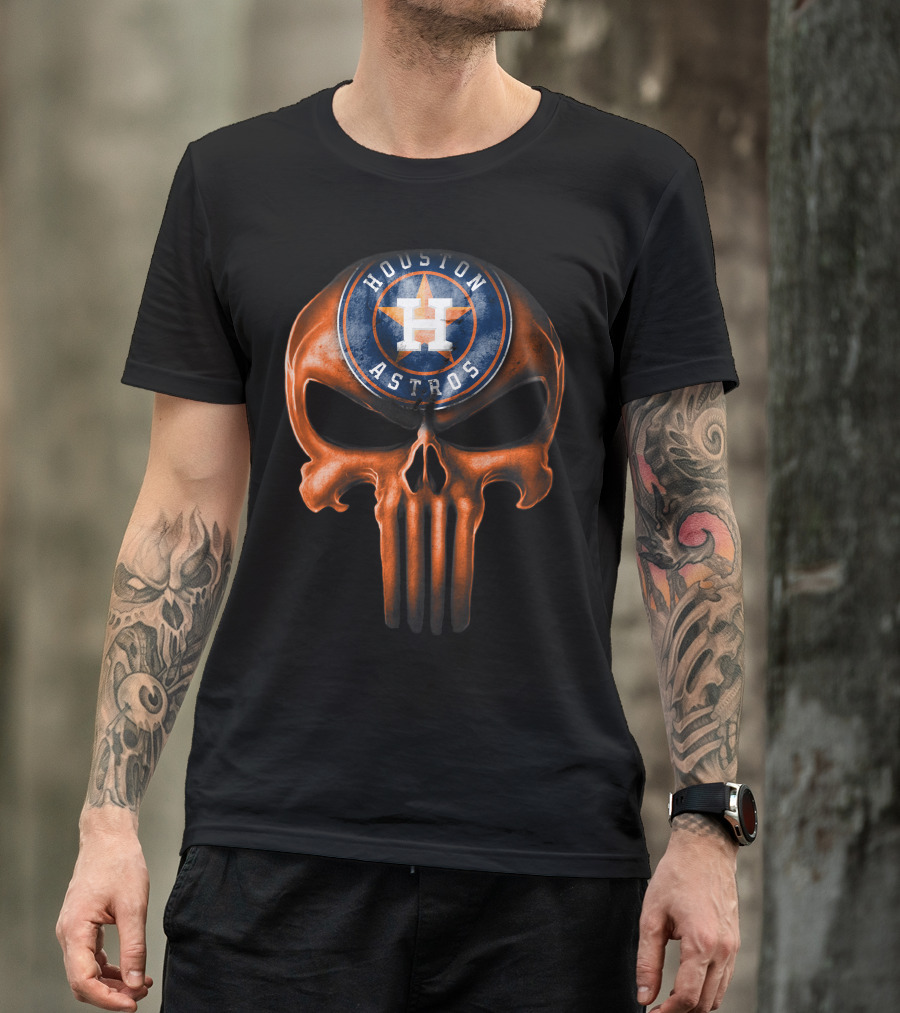 Skull With Houston Astros Baseball Emblem T-Shirt