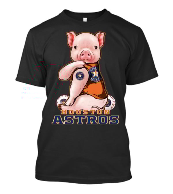 Pig Wearing Houston Astros Jersey With Logo And Baseballs T-Shirt