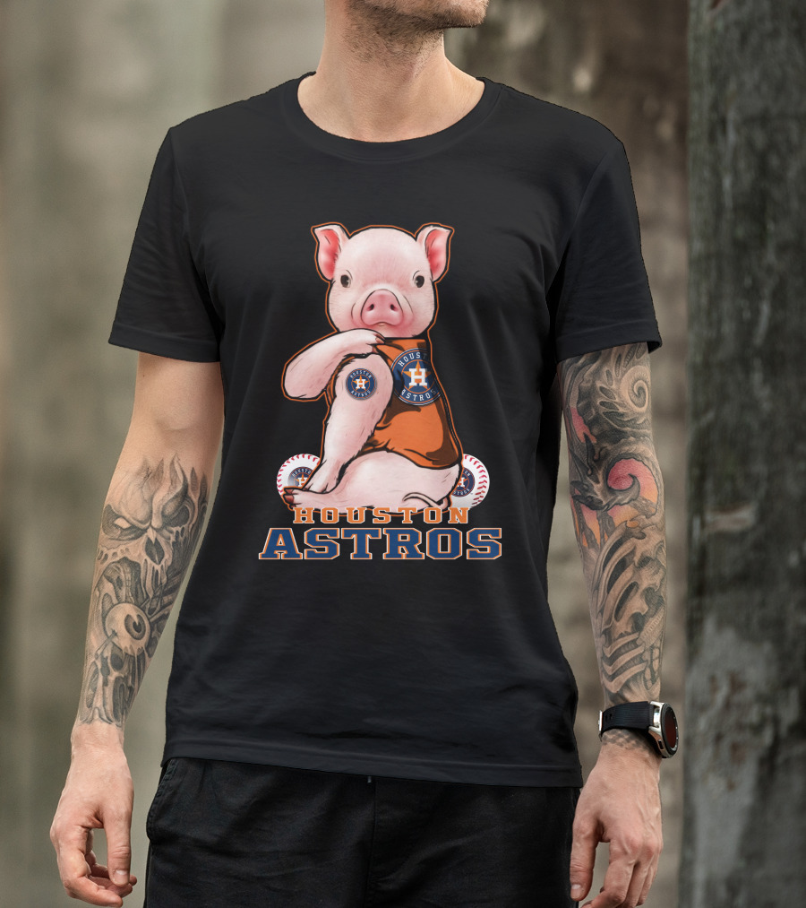 Pig Wearing Houston Astros Jersey With Logo And Baseballs T-Shirt
