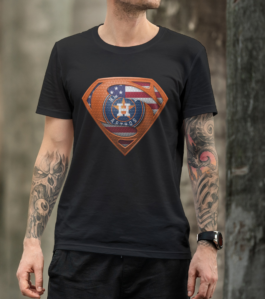 Houston Astros American Flag Superman Shield T-Shirt