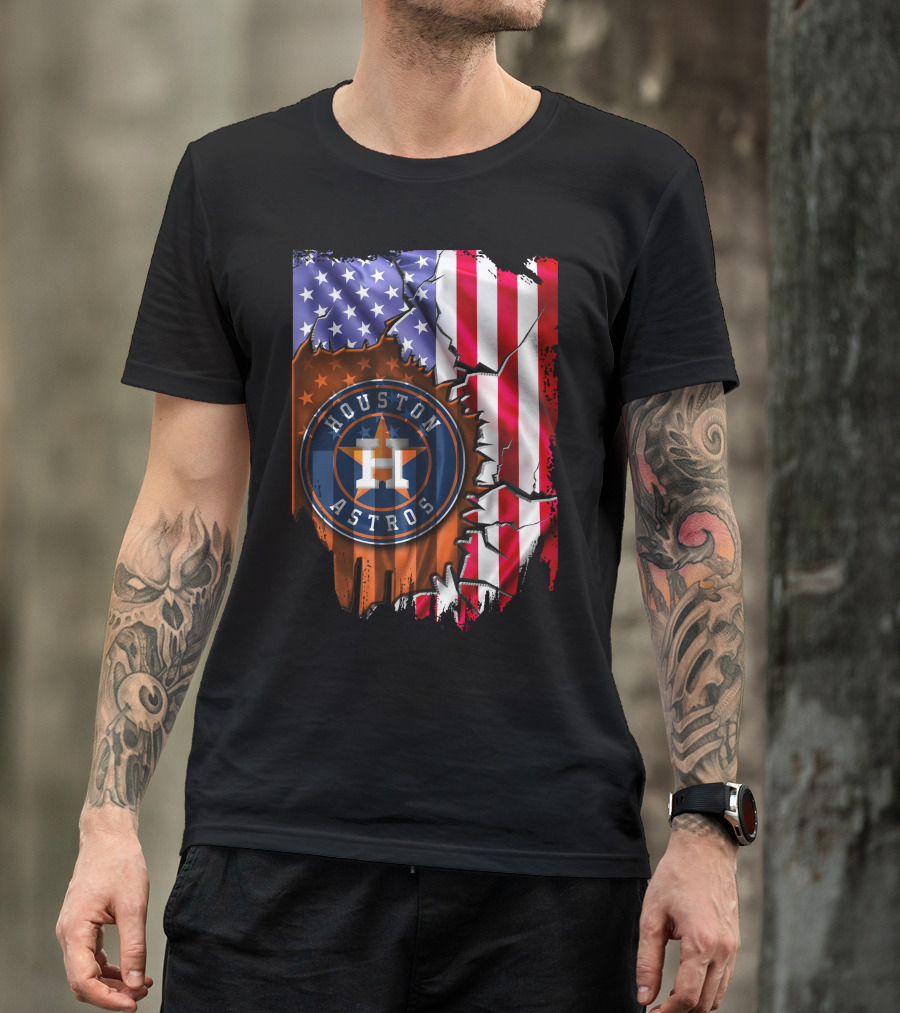 Houston Astros American Flag Torn T-Shirt