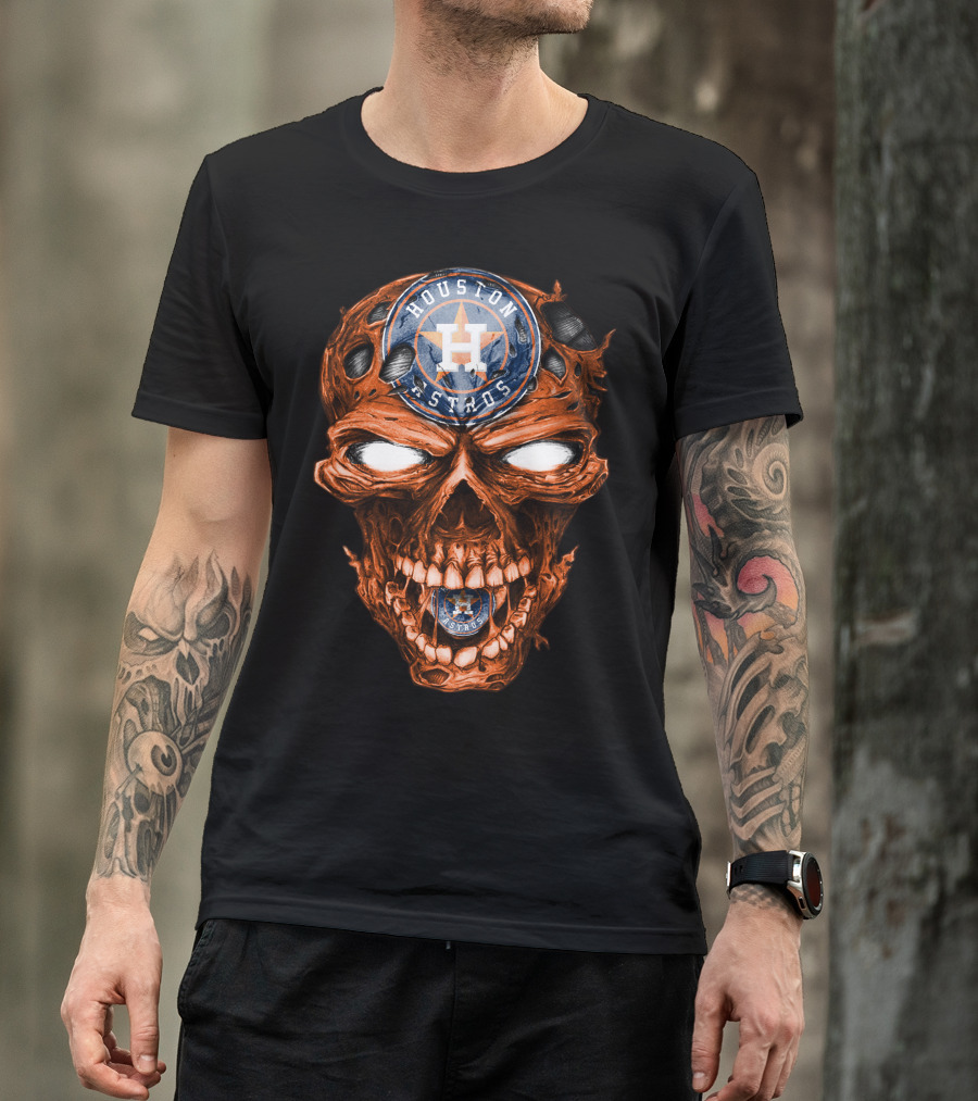 Skull V2 Houston Astros Logo Creepy Orange Skeleton T-Shirt