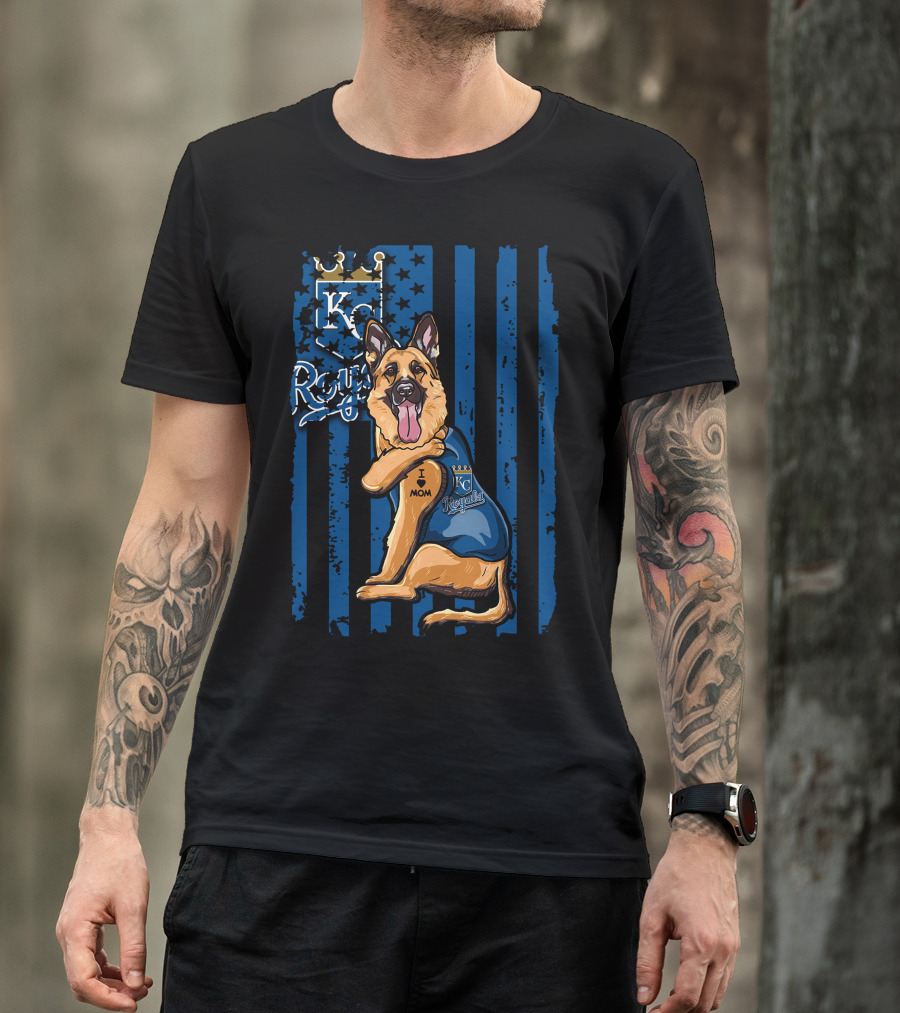 KC Royals German Shepherd Fan With I Love Mom Tattoo T-Shirt