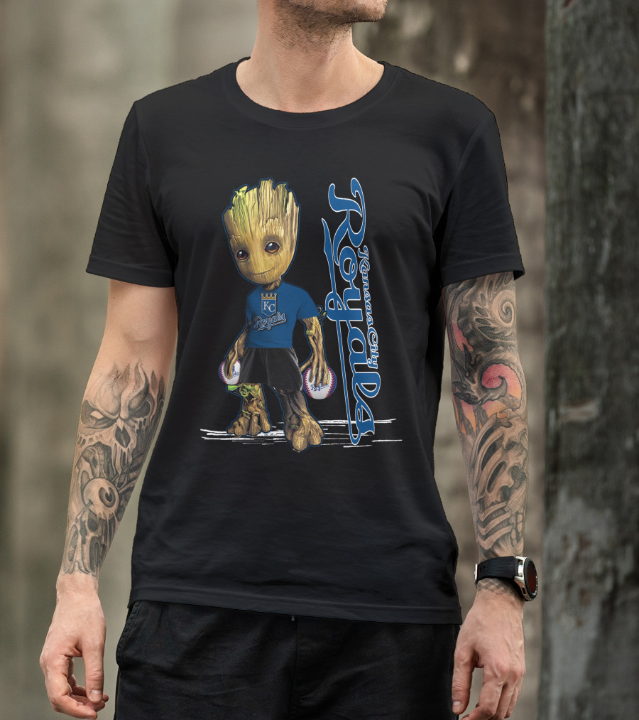 Groot Kansas City Royals Baseball Fan Character With Team T-Shirt