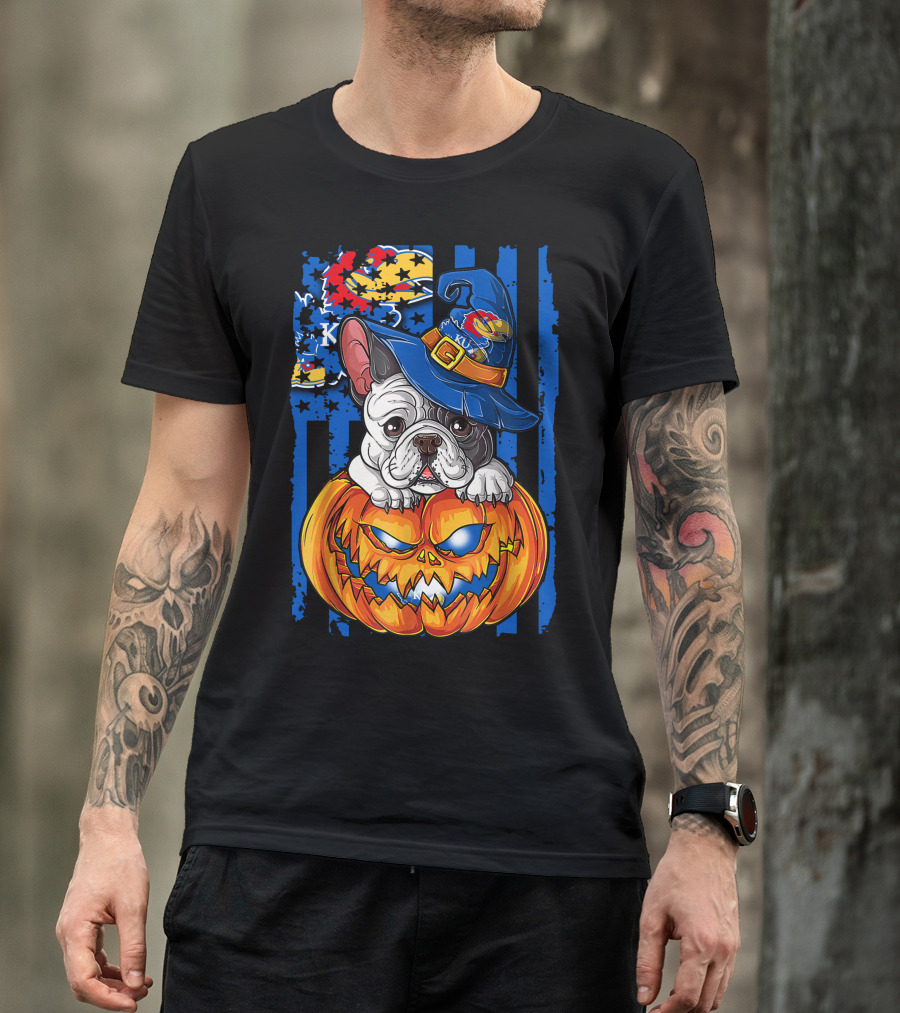 Kansas Jayhawks Bulldog Halloween Pumpkin Wizard Hat T-Shirt