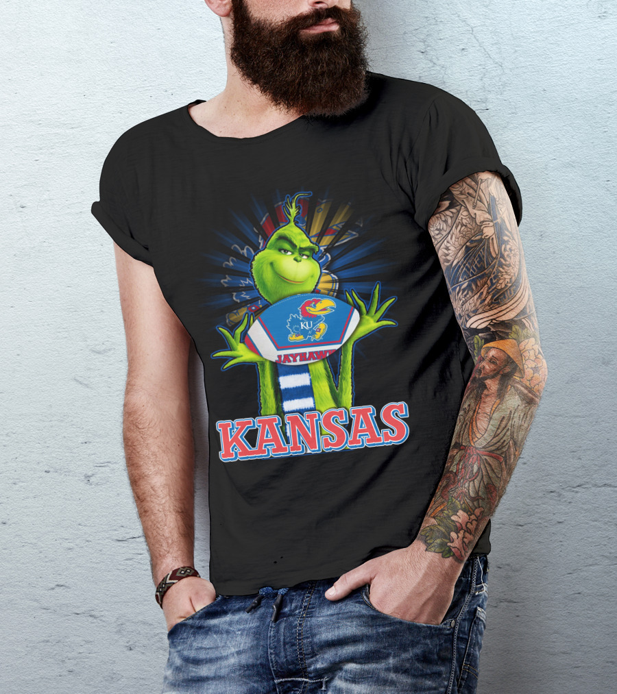 Grinch Holding Kansas Jayhawks Football Kansas T-Shirt