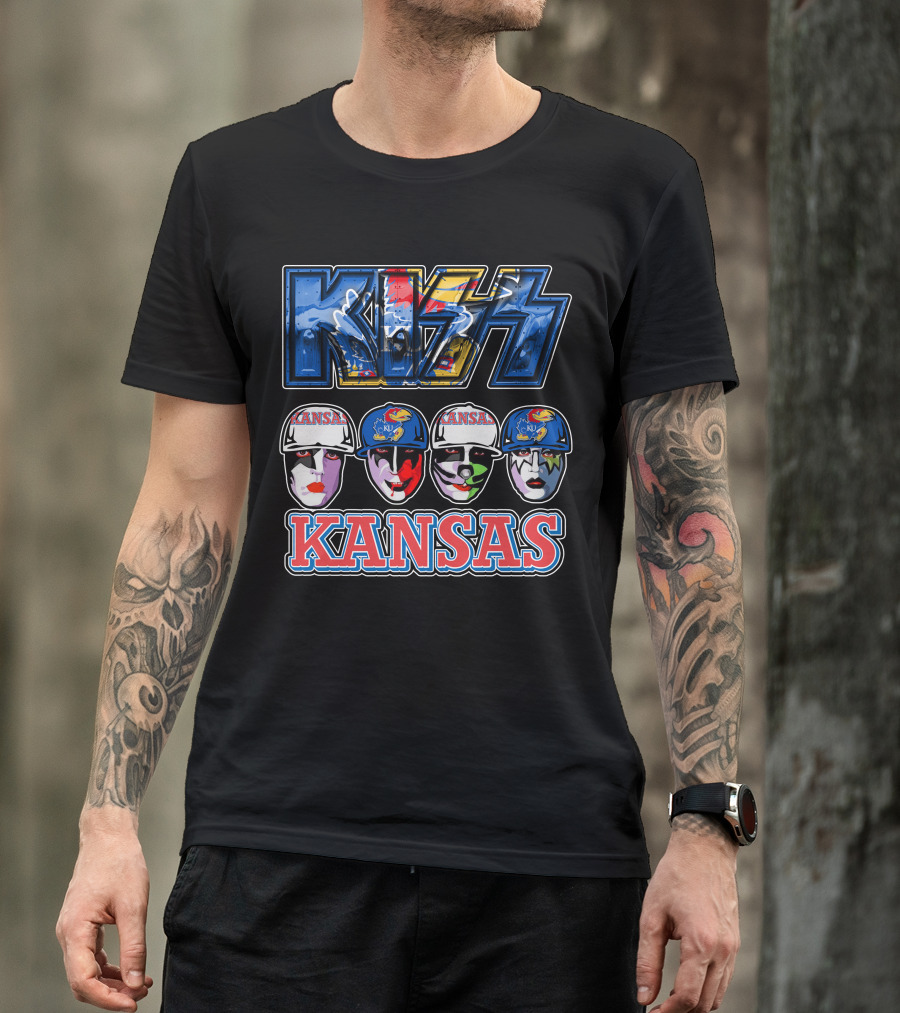 Kiss Kansas Jayhawks Face Paint Rock Band Fusion T-Shirt