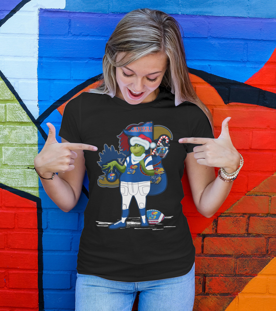 Grinchxmas Kansas Jayhawks Football Holiday Crossover T-Shirt