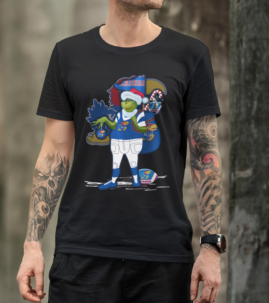 Grinchxmas Kansas Jayhawks Football Holiday Crossover T-Shirt
