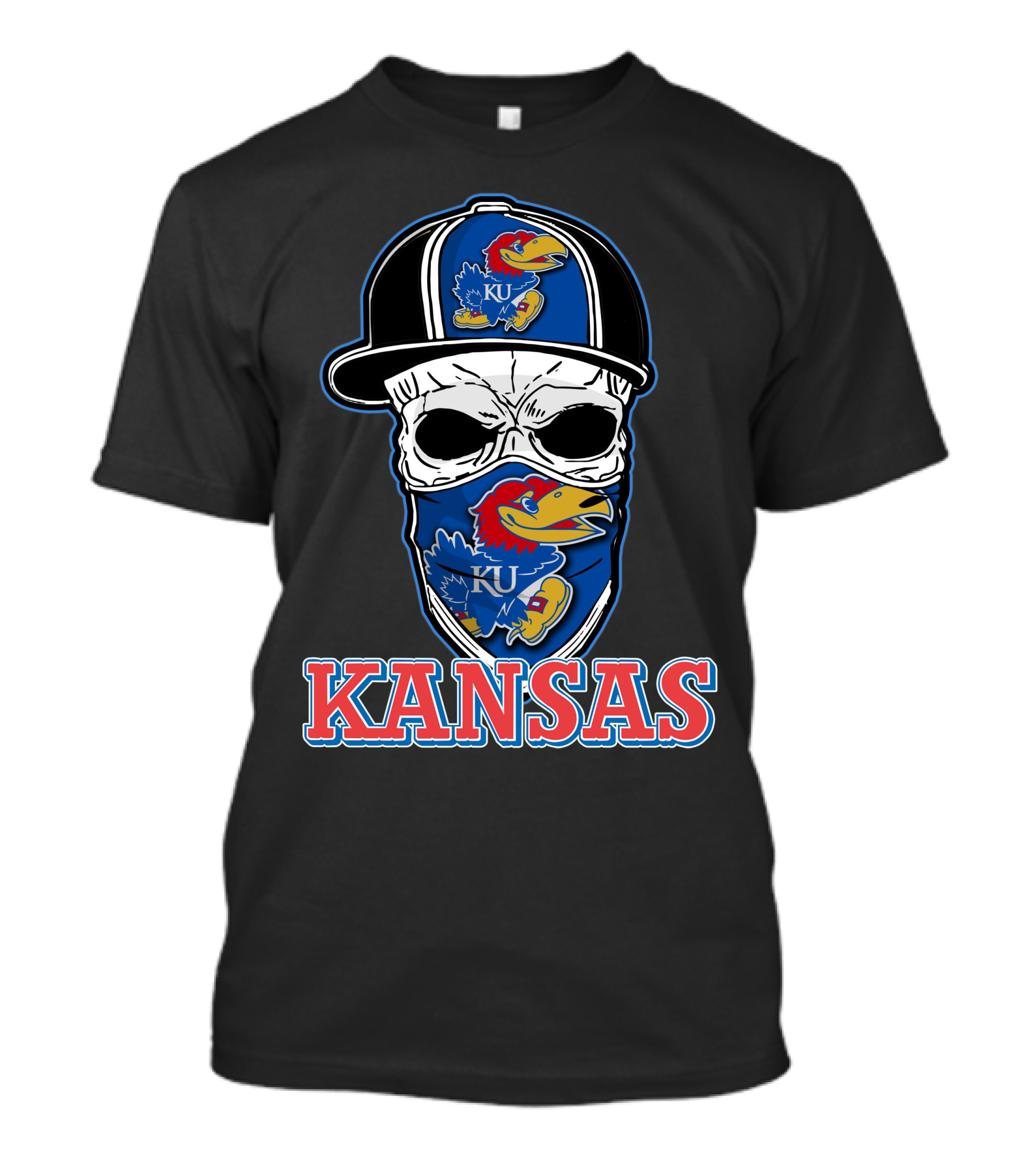 Kansas Jayhawks Skull Hat KU T-Shirt