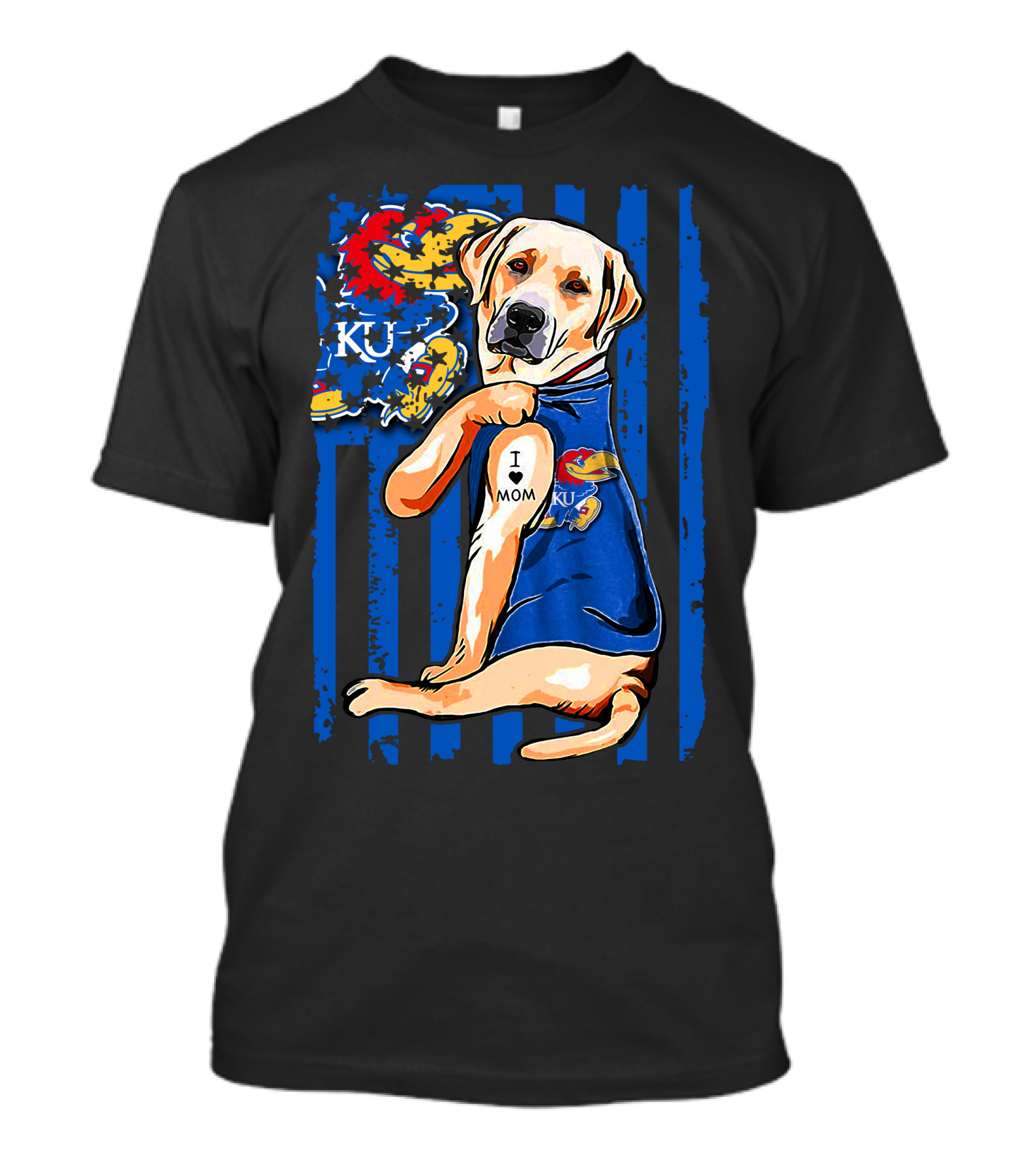 Labrador Retriever I Love Mom Kansas Jayhawks KU Stripes T-Shirt