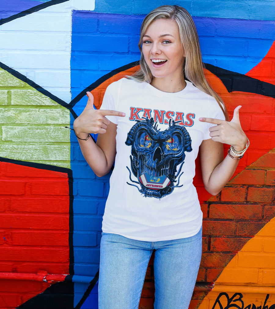 Kansas Jayhawks Dragonskull KU Football T-Shirt