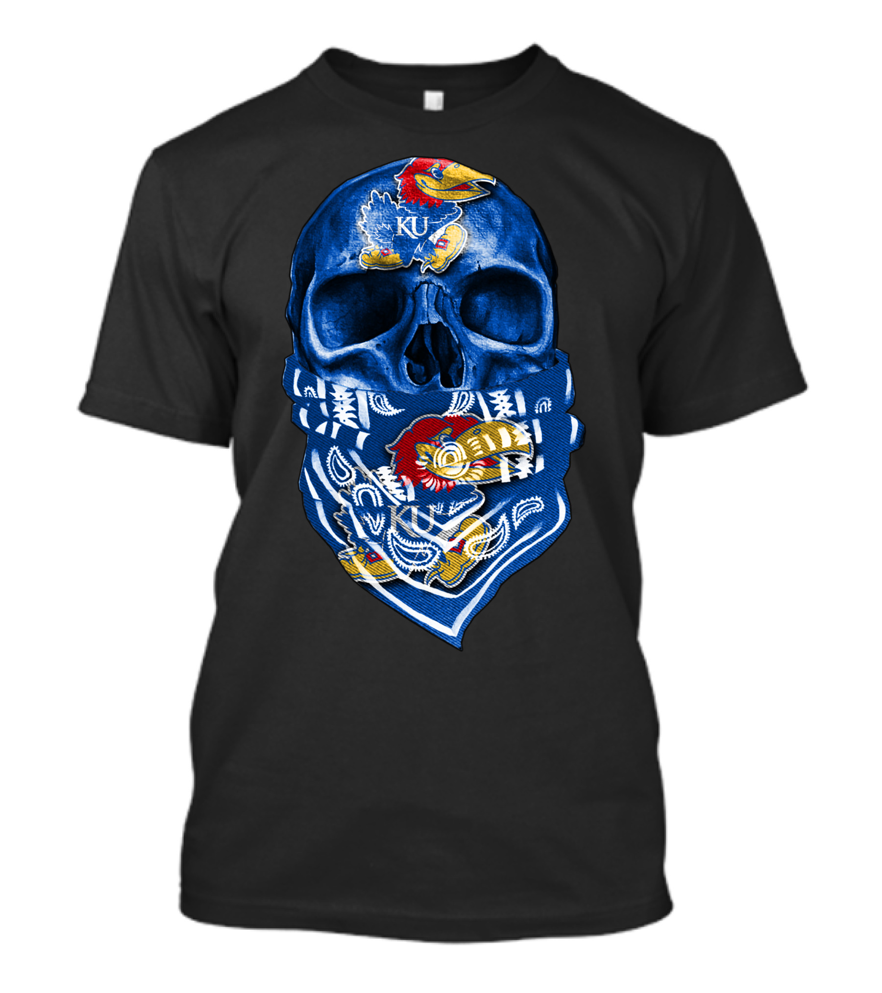 Kansas Jayhawks Skull With KU Bandana T-Shirt