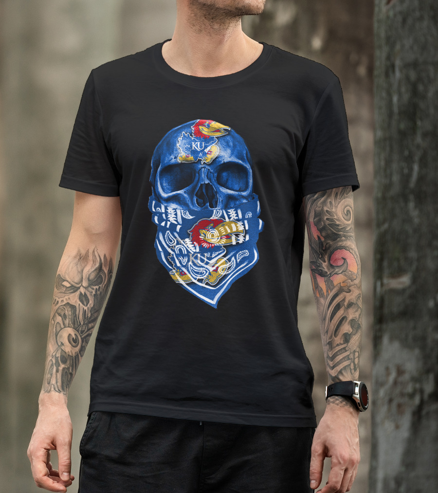 Kansas Jayhawks Skull With KU Bandana T-Shirt