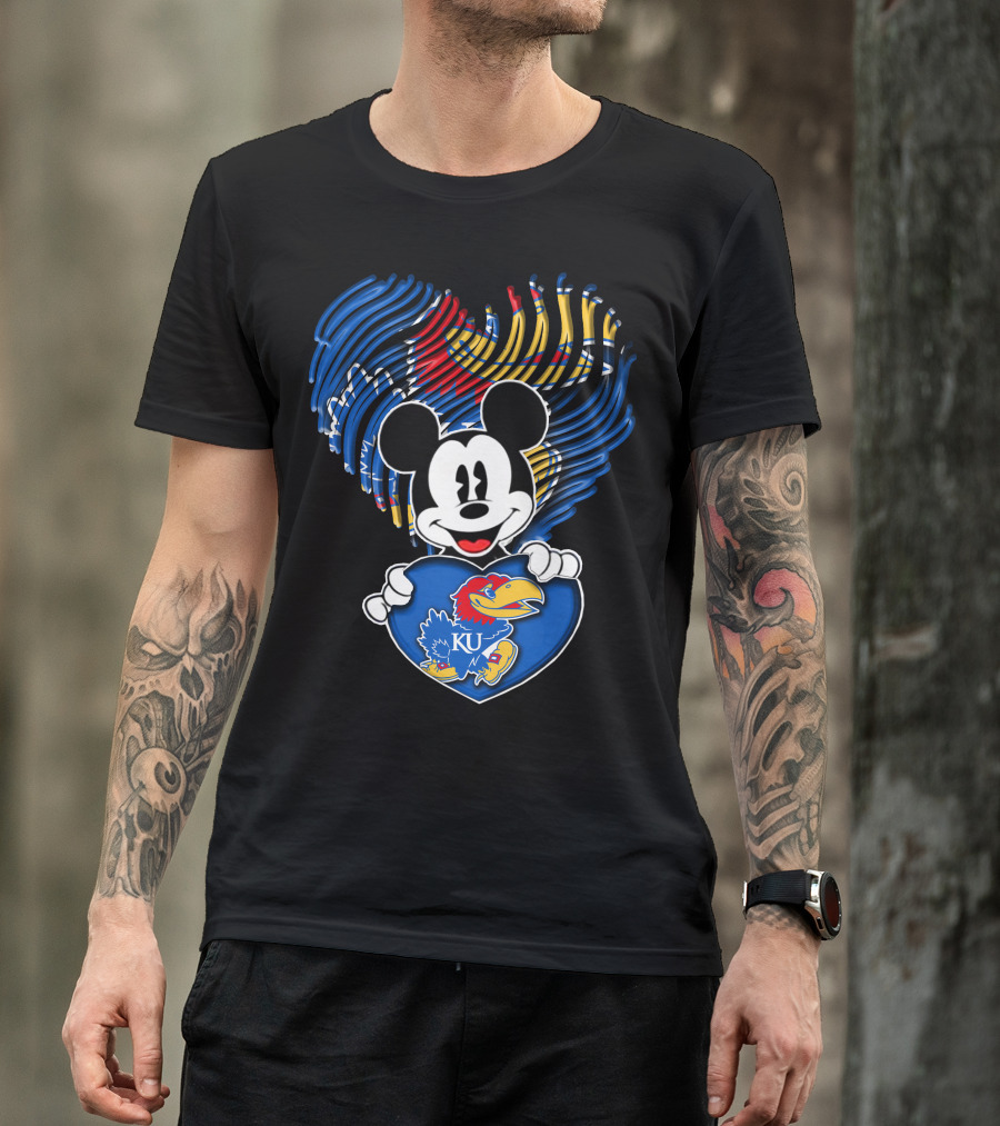 Kansas Jayhawks KU Mickey Heart T-Shirt