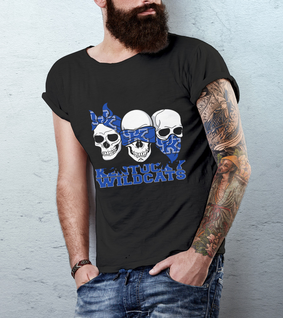 Kentucky Wildcats Three Skulls With Bandanas And Bow T-Shirt
