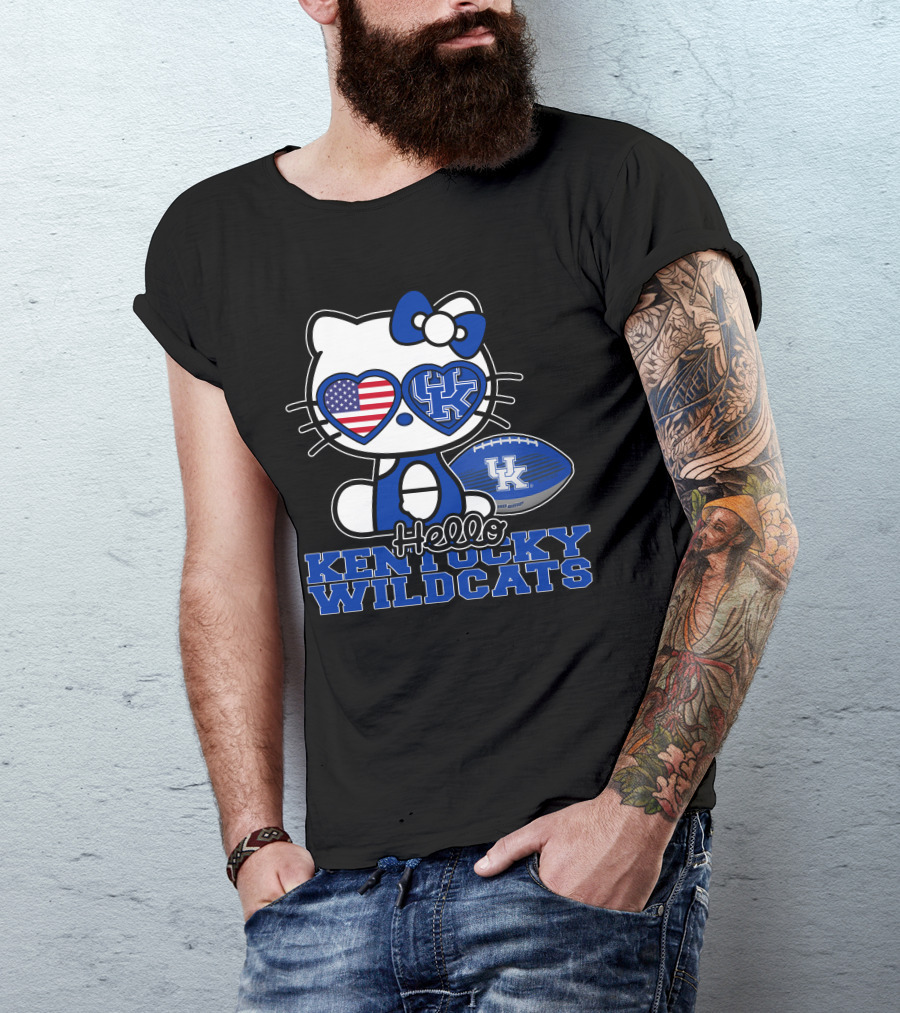 Hello Kitty Kentucky Wildcats UK Football Heart Glasses T-Shirt