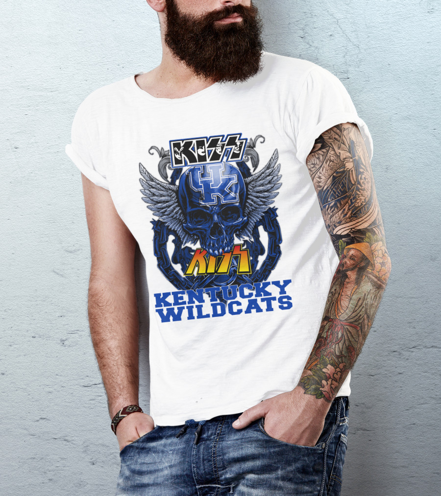 Kiss Kentucky Wildcats UK Skull Wings T-Shirt