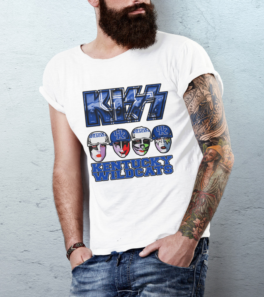 Kiss Kentucky Wildcats Blue Rock And Roll Band Fans T-Shirt