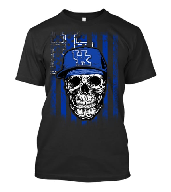 Kentucky Wildcats Skull With Blue Hat And Stripes T-Shirt