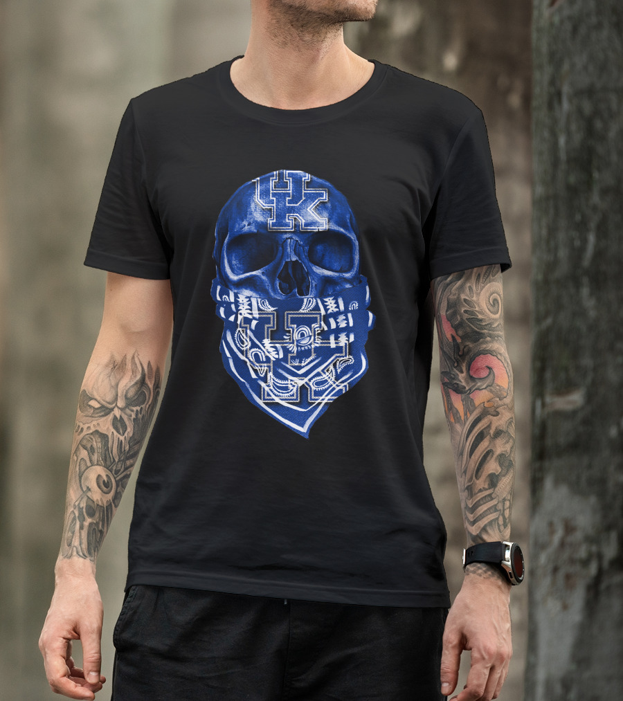 Kentucky Wildcats Skull Bandana Blue UK T-Shirt