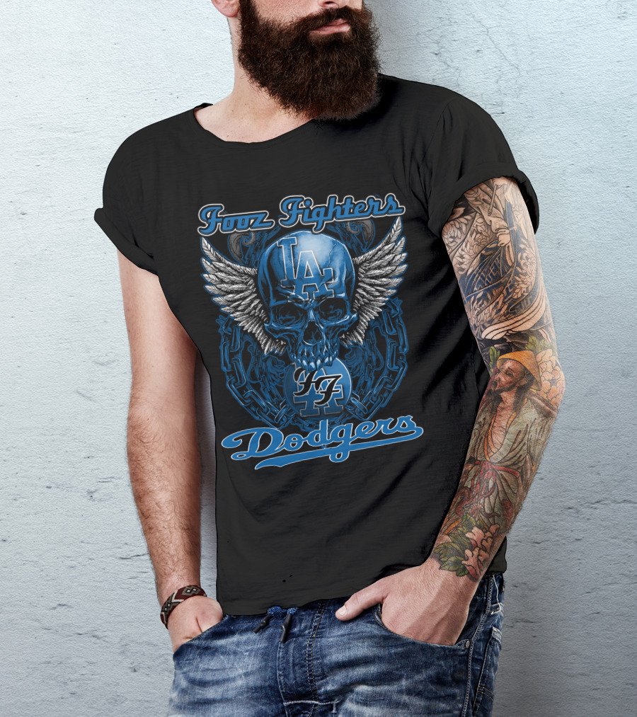 Foo Fighters Los Angeles Dodgers 47 Winged Skull T-Shirt