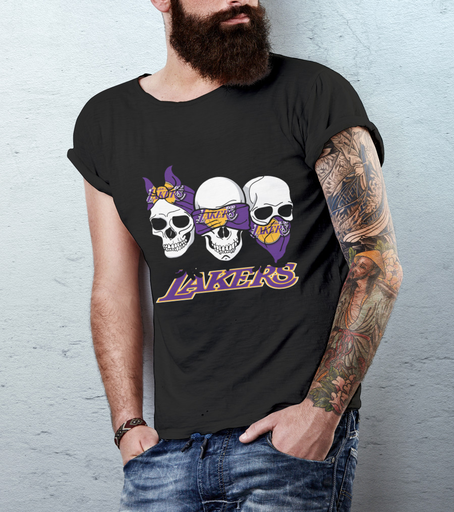 Skulls With Bandanas Los Angeles Lakers T-Shirt