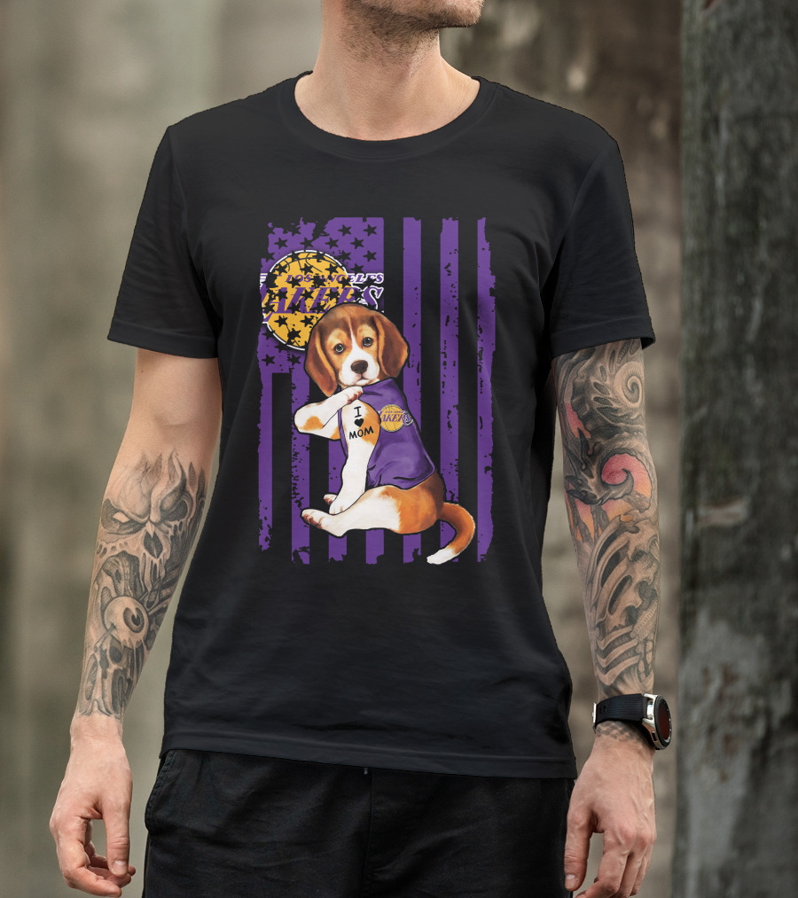 Beagle I Love Mom Los Angeles Lakers T-Shirt