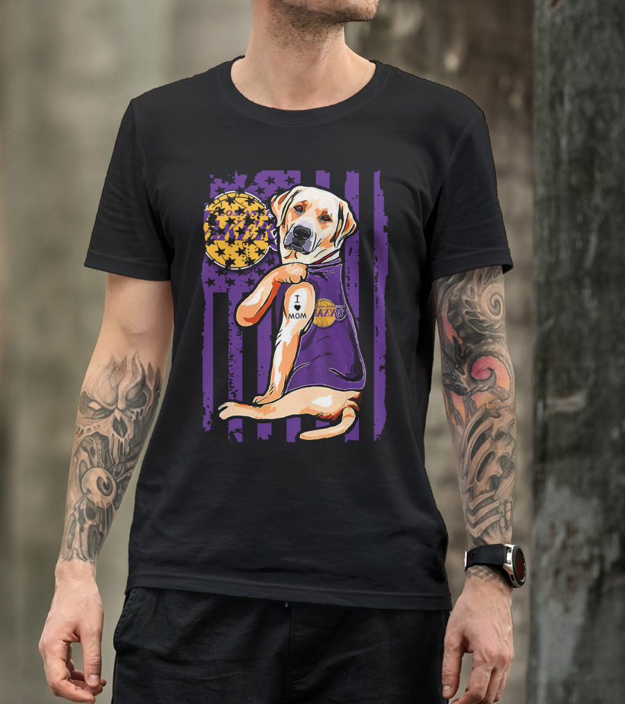 Labrador Retriever I Love Mom Los Angeles Lakers Fan T-Shirt