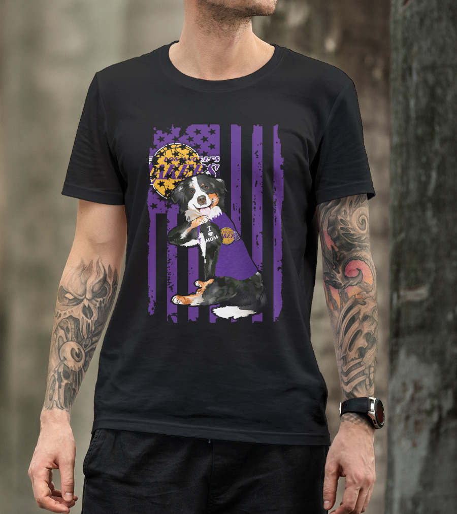 Border Collie I Love Mom Los Angeles Lakers T-Shirt