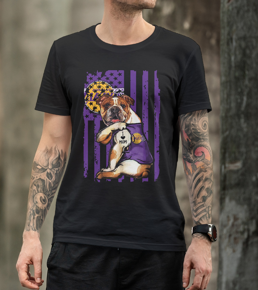 Bulldog I Love Mom Los Angeles Lakers T-Shirt