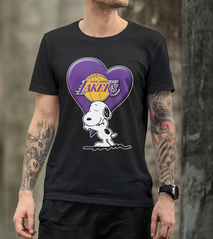 Snoopy Heart Los Angeles Lakers Basketball T-Shirt
