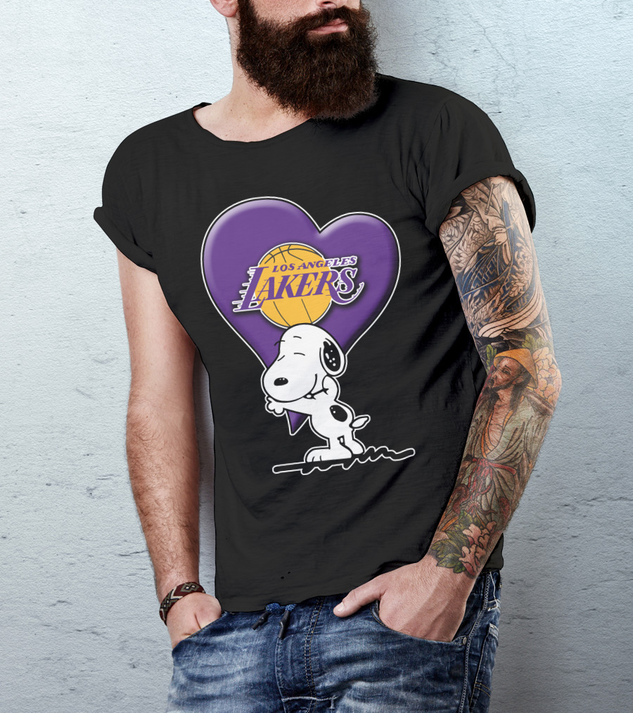 Snoopy Heart Los Angeles Lakers Basketball T-Shirt