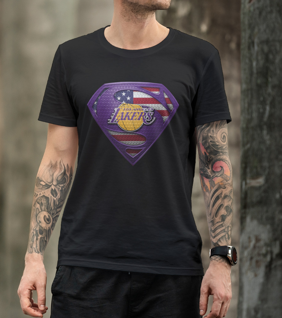 Superman Shield Los Angeles Lakers American Flag T-Shirt