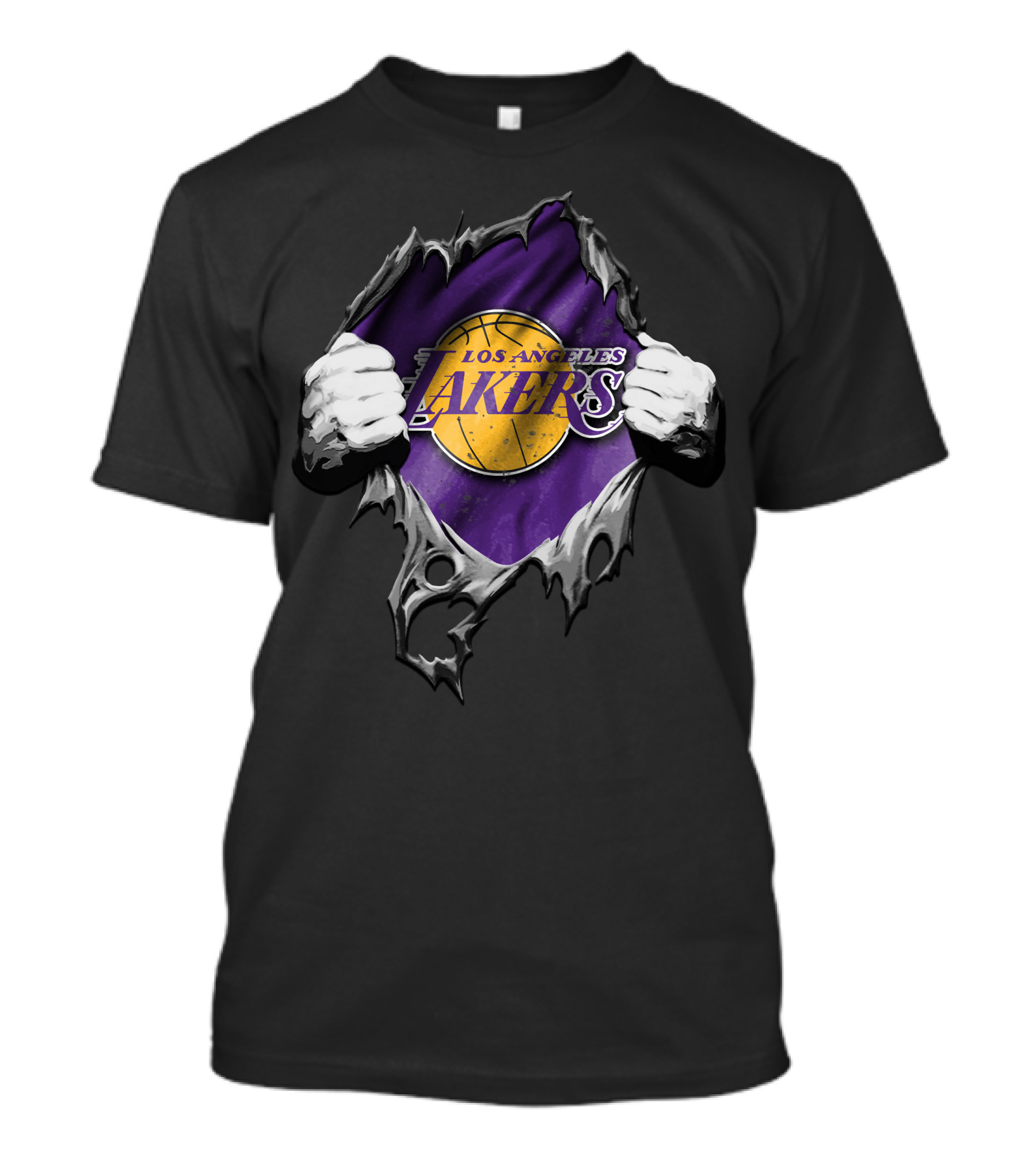 Torn Los Angeles Lakers Logo With Basketball And Hands T-Shirt