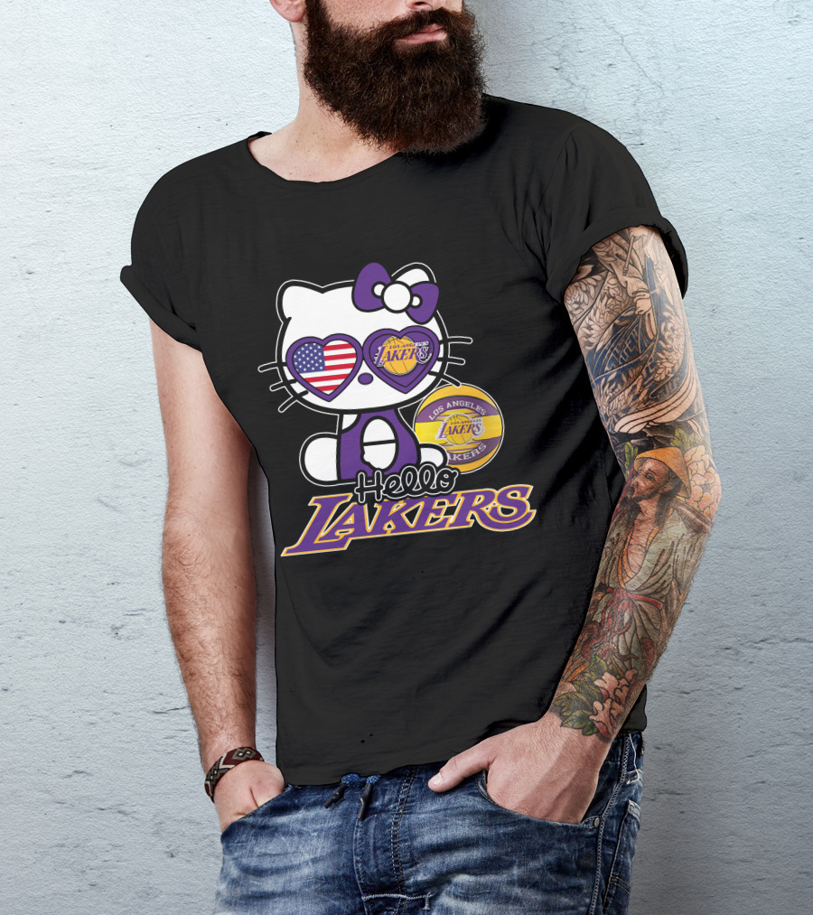 Hello Kitty Los Angeles Lakers USA Flag Basketball Fan T-Shirt