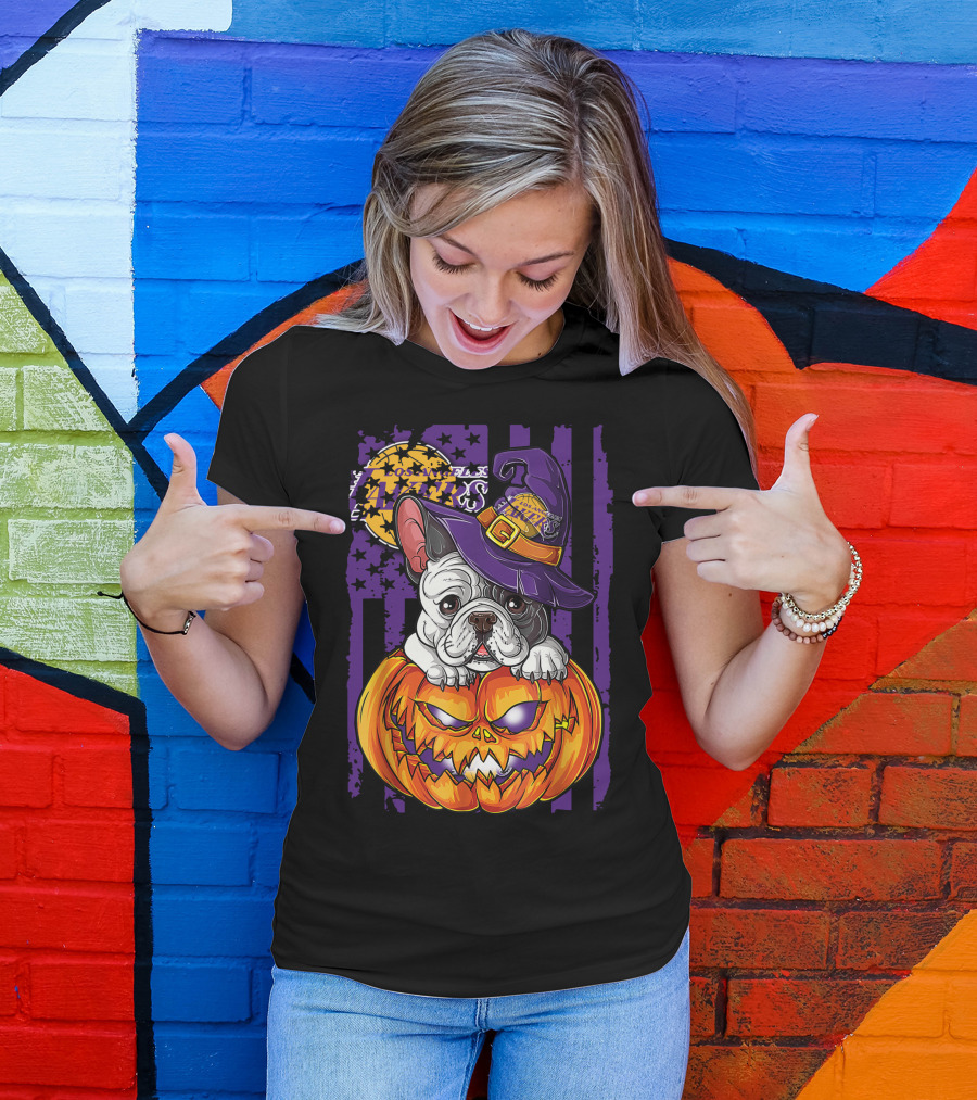 Hlw Bulldog Los Angeles Lakers Halloween Pumpkin Wizard Hat T-Shirt