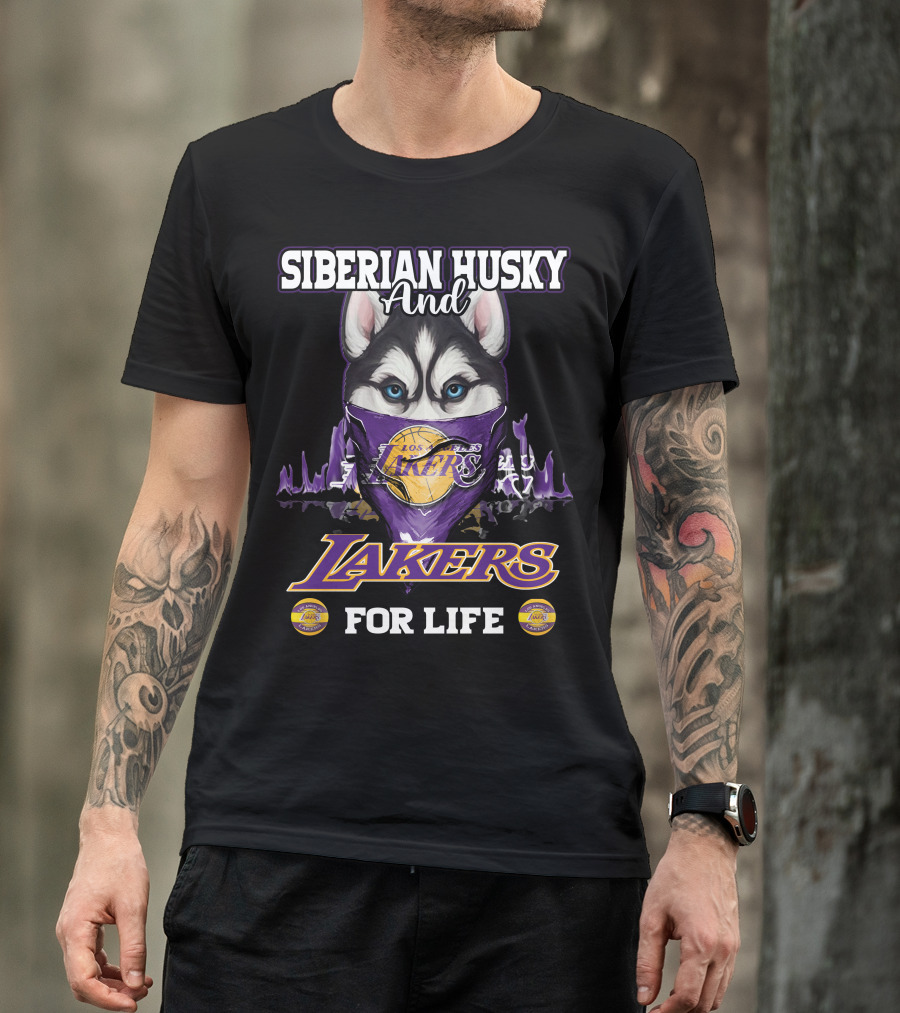 Siberian Husky And Los Angeles Lakers For Life T-Shirt