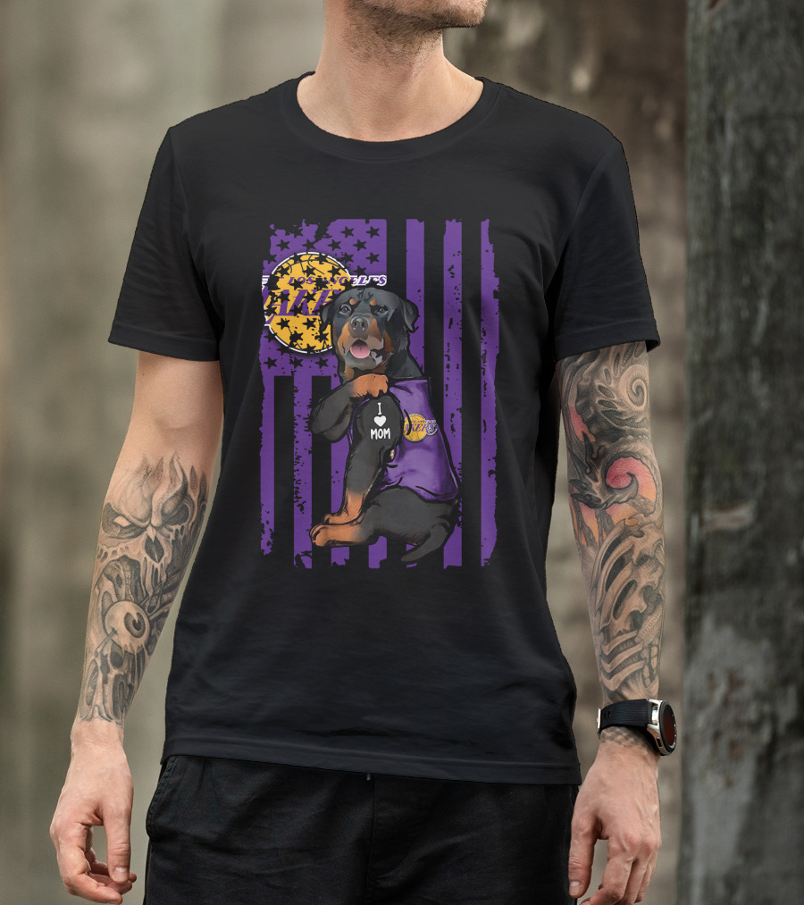 Rottweiler I Love Mom Los Angeles Lakers Purple Stars Stripes T-Shirt