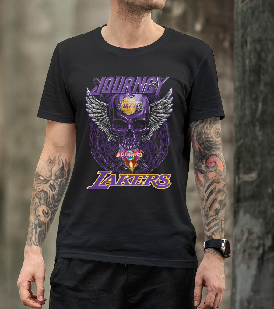 Journey Los Angeles Lakers Skull Wings Flame T-Shirt
