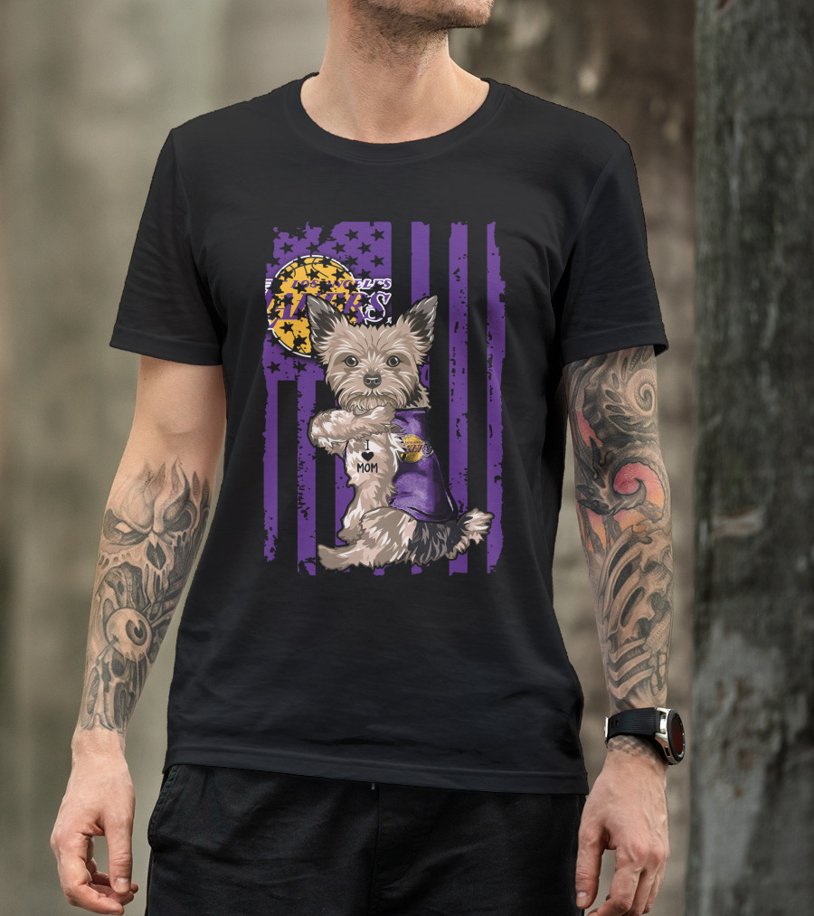 Yorkshire Terrier Los Angeles Lakers I Love Mom T-Shirt