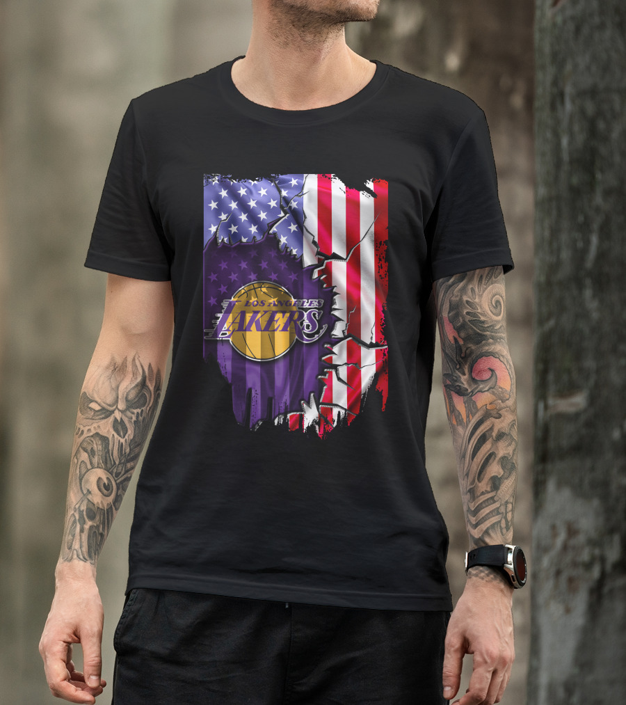 Los Angeles Lakers American Flag Basketball T-Shirt