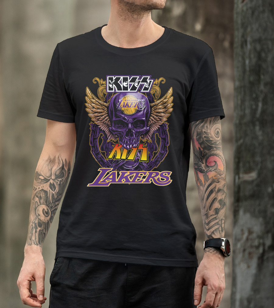 Kiss Los Angeles Lakers Skull Wings T-Shirt